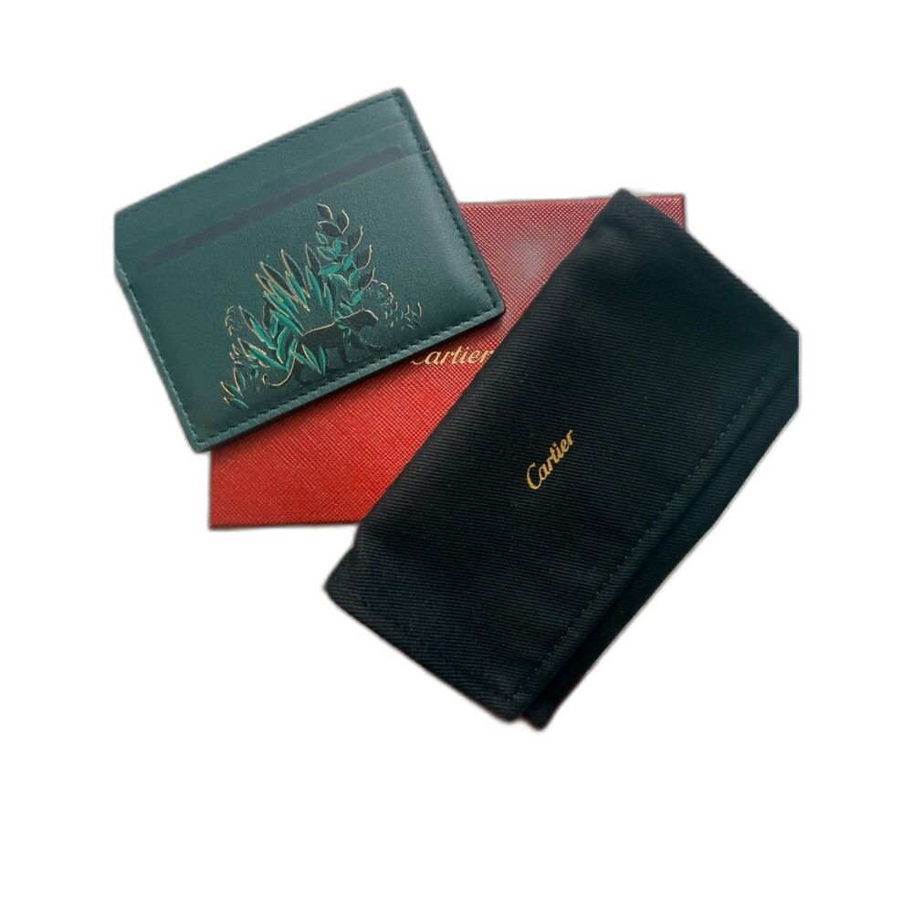 Cartier Panthère Leather Card Holder Green Calfskin Unisex RARE NWB